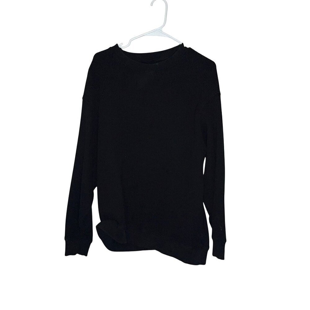 Aerie Womens Black Waffle Knit Long Sleeve Crewneck Sweatshirt Size Large